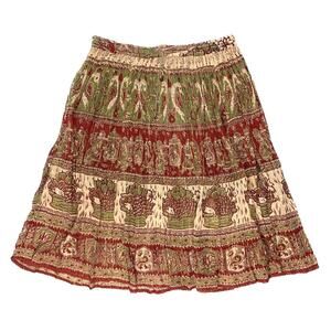 Red and Green Tiered A-line Skirt Knee-length
